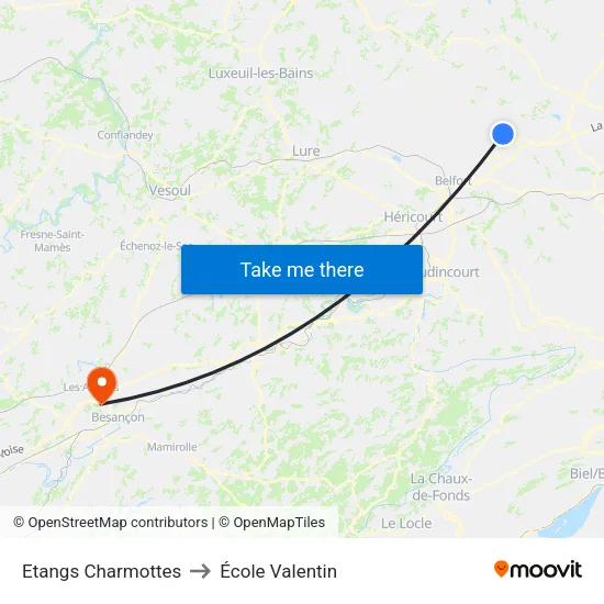 Etangs Charmottes to École Valentin map