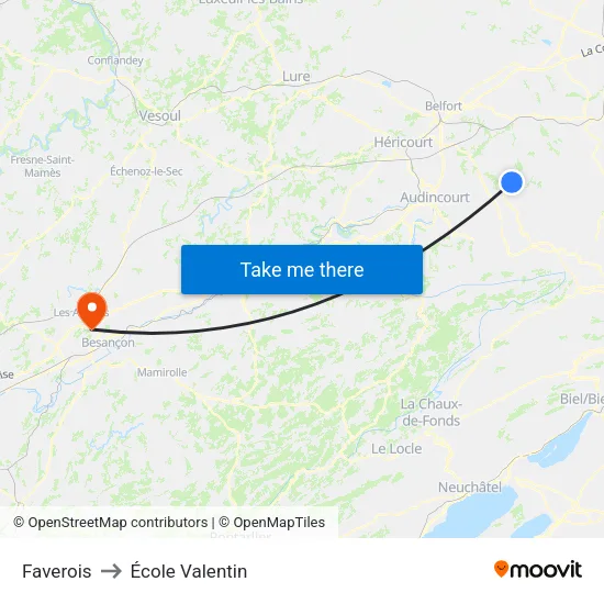 Faverois to École Valentin map