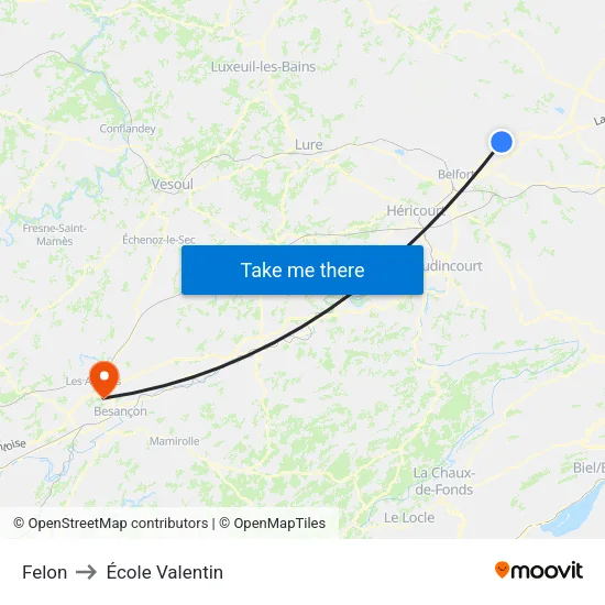 Felon to École Valentin map