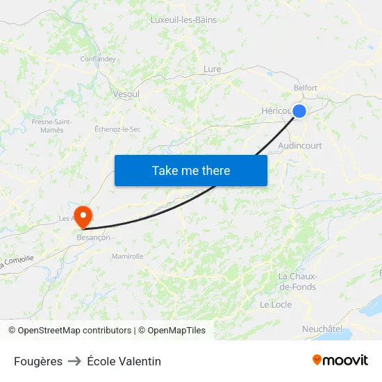 Fougères to École Valentin map