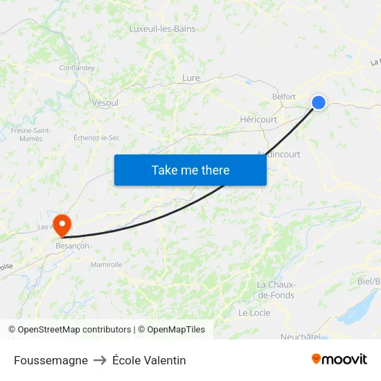 Foussemagne to École Valentin map