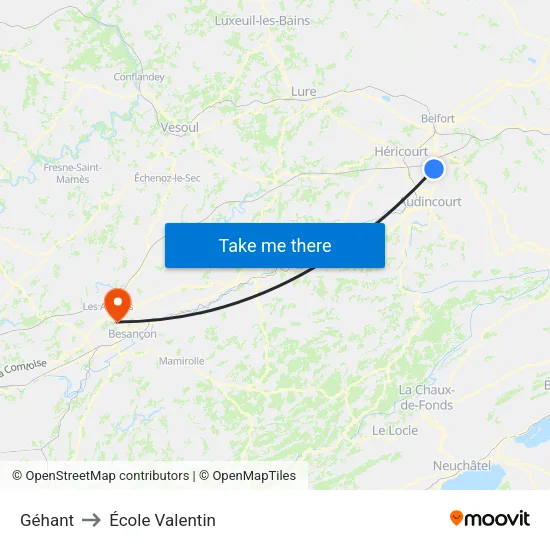 Géhant to École Valentin map