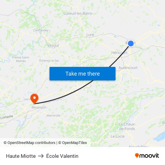 Haute Miotte to École Valentin map