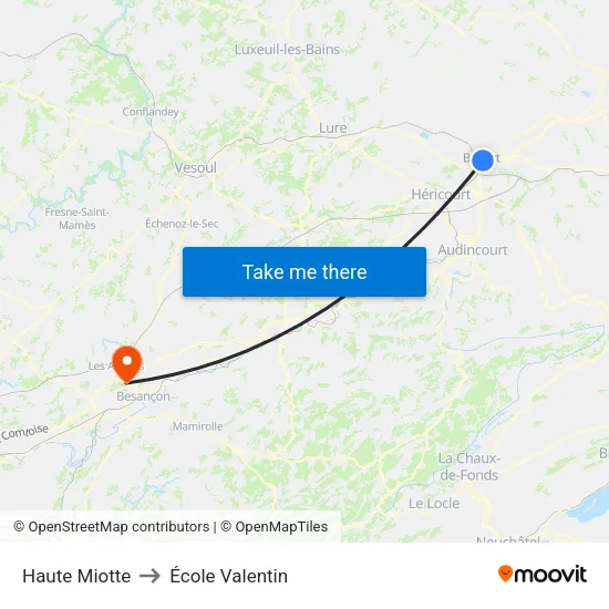 Haute Miotte to École Valentin map
