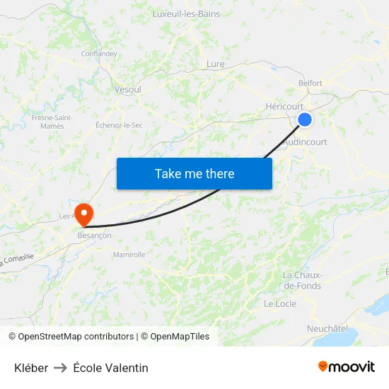 Kléber to École Valentin map