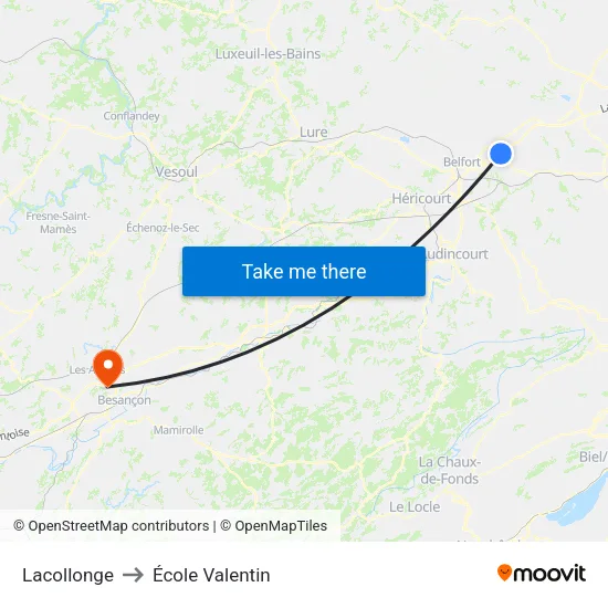 Lacollonge to École Valentin map