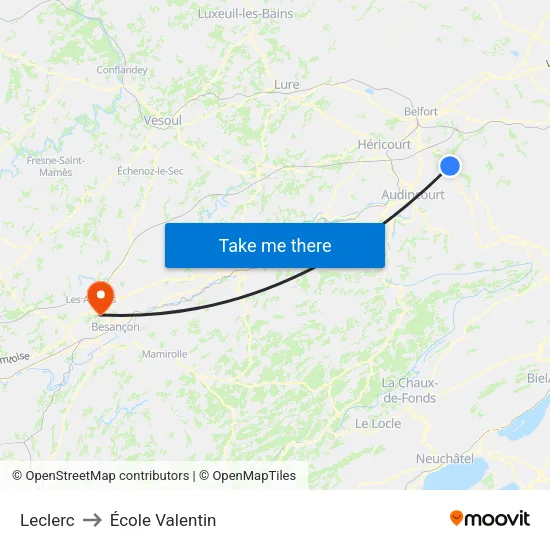 Leclerc to École Valentin map