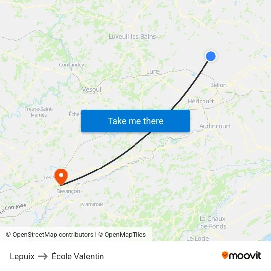 Lepuix to École Valentin map