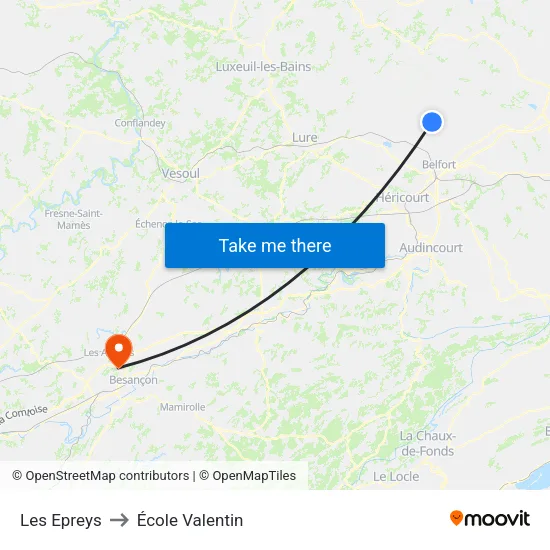 Les Epreys to École Valentin map