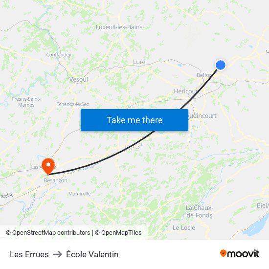 Les Errues to École Valentin map