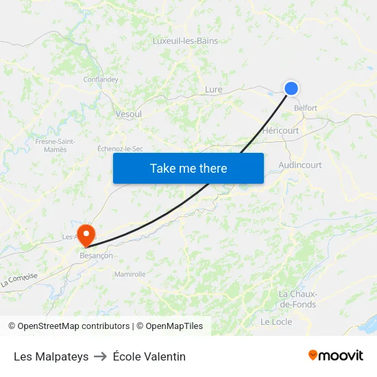 Les Malpateys to École Valentin map