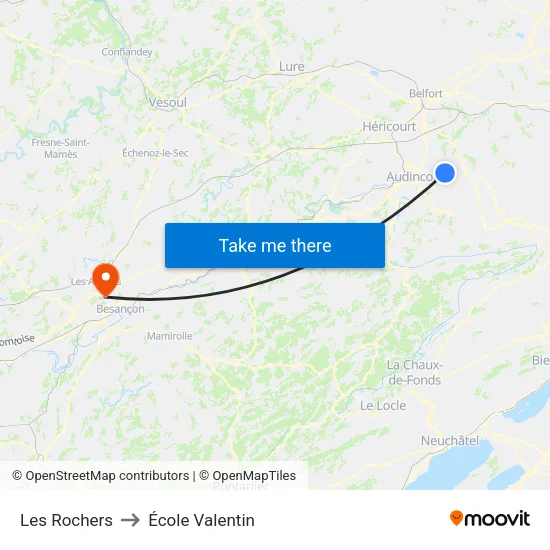 Les Rochers to École Valentin map