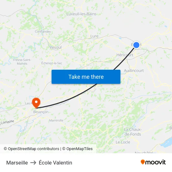 Marseille to École Valentin map