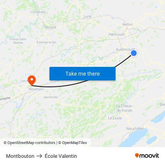Montbouton to École Valentin map