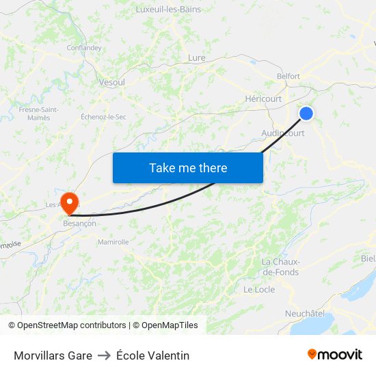 Morvillars Gare to École Valentin map