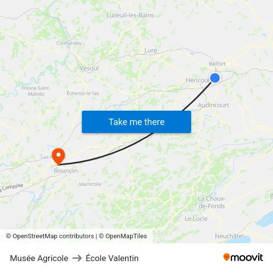 Musée Agricole to École Valentin map