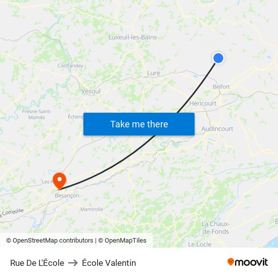 Rue De L'École to École Valentin map