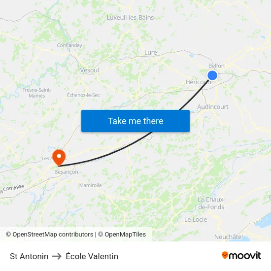 St Antonin to École Valentin map