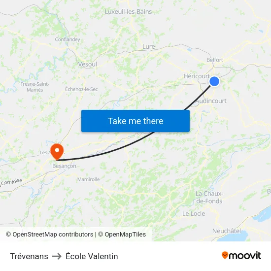 Trévenans to École Valentin map