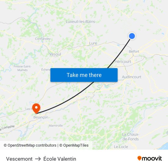 Vescemont to École Valentin map