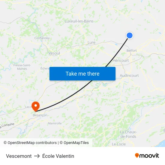 Vescemont to École Valentin map