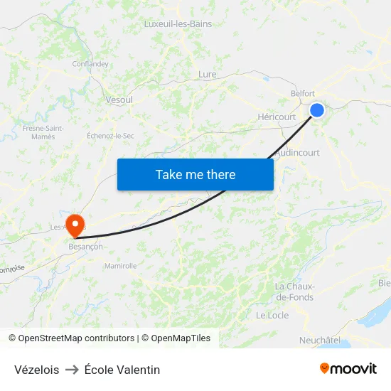 Vézelois to École Valentin map