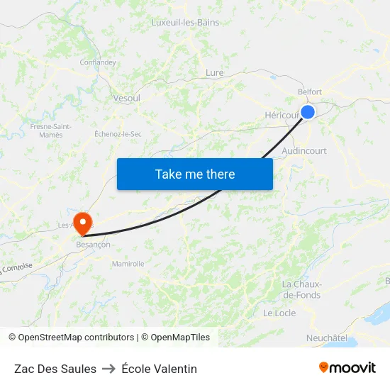 Zac Des Saules to École Valentin map