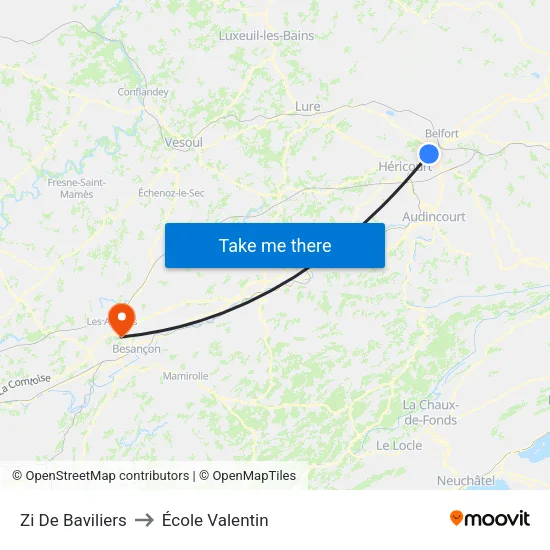 Zi De Baviliers to École Valentin map