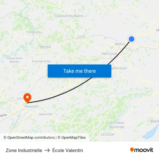 Zone Industrielle to École Valentin map