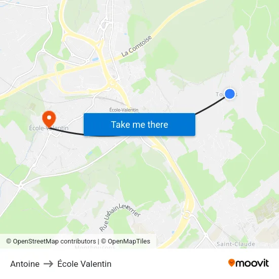 Antoine to École Valentin map