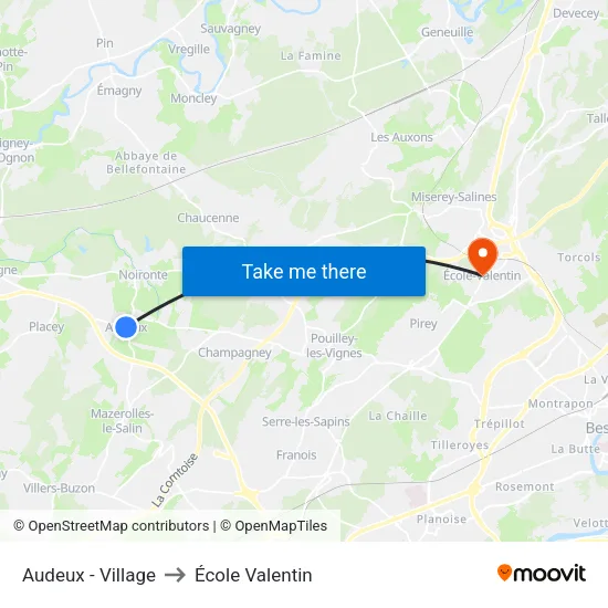 Audeux - Village to École Valentin map