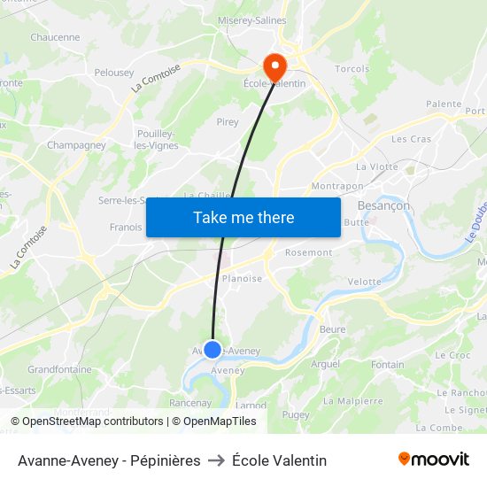 Avanne-Aveney - Pépinières to École Valentin map