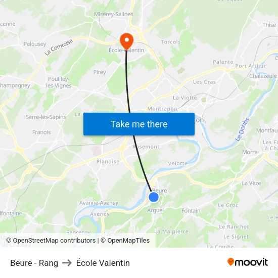 Beure - Rang to École Valentin map