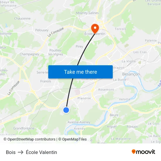 Bois to École Valentin map