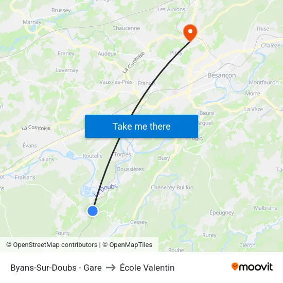 Byans-Sur-Doubs - Gare to École Valentin map