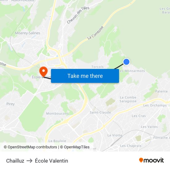 Chailluz to École Valentin map