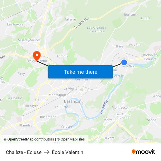 Chalèze - Ecluse to École Valentin map