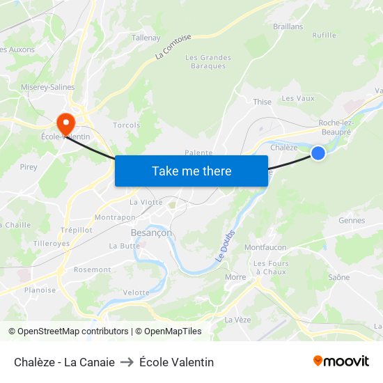 Chalèze - La Canaie to École Valentin map