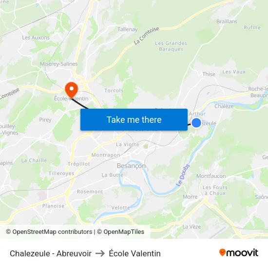 Chalezeule - Abreuvoir to École Valentin map