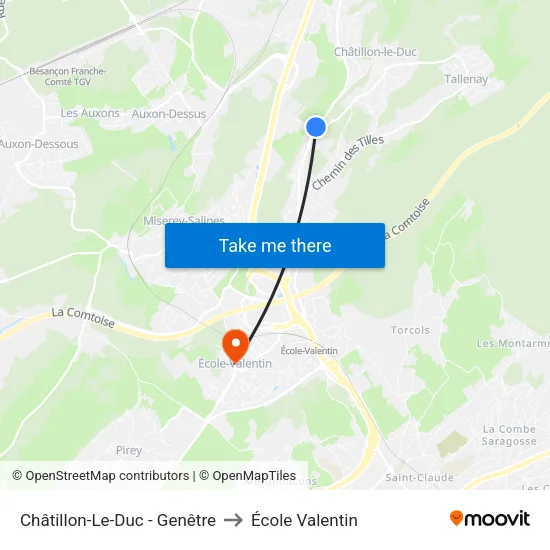 Châtillon-Le-Duc - Genêtre to École Valentin map