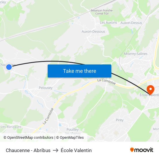 Chaucenne - Abribus to École Valentin map