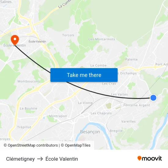 Clémetigney to École Valentin map