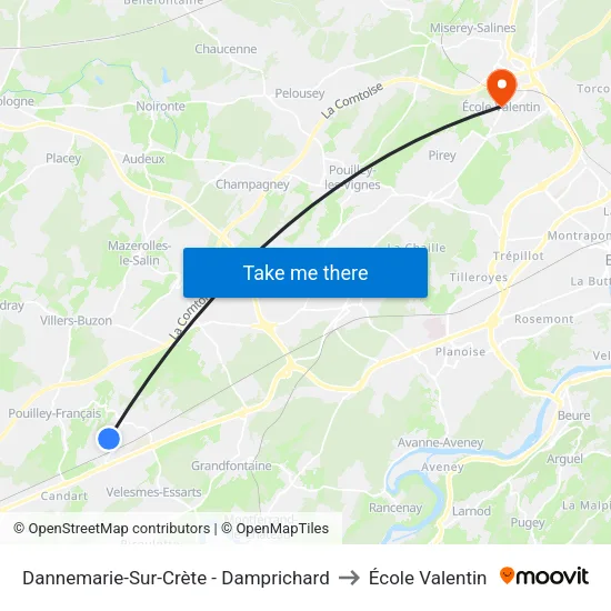 Dannemarie-Sur-Crète - Damprichard to École Valentin map