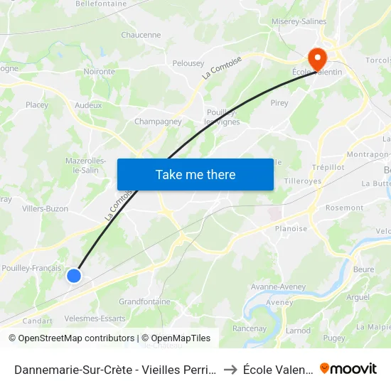 Dannemarie-Sur-Crète - Vieilles Perrières to École Valentin map