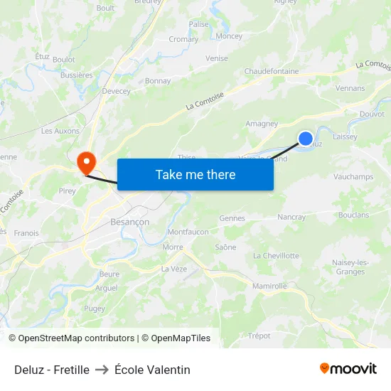Deluz - Fretille to École Valentin map