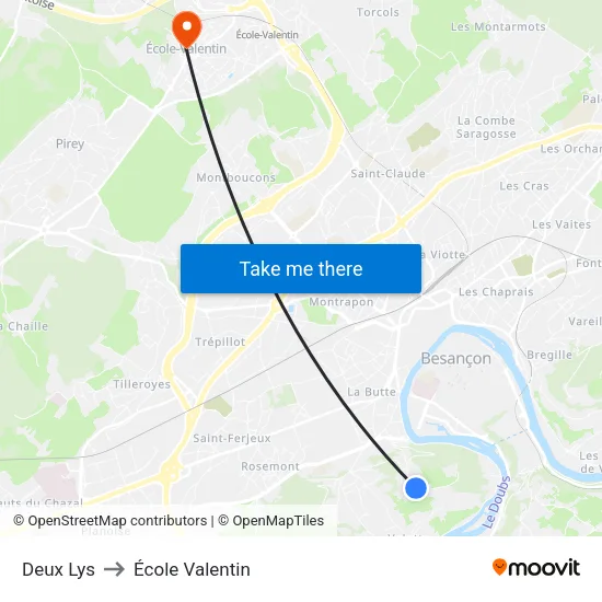 Deux Lys to École Valentin map