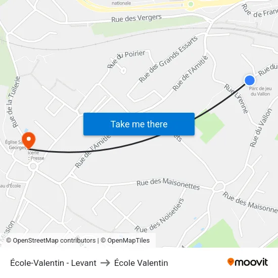 École-Valentin - Levant to École Valentin map