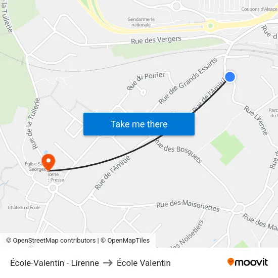 École-Valentin - Lirenne to École Valentin map