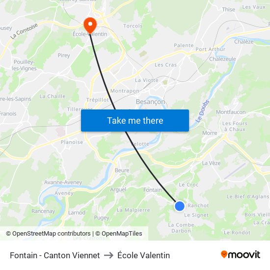 Fontain - Canton Viennet to École Valentin map