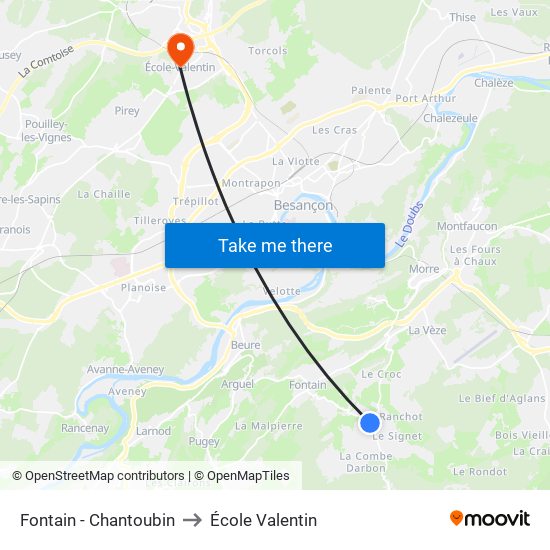 Fontain - Chantoubin to École Valentin map